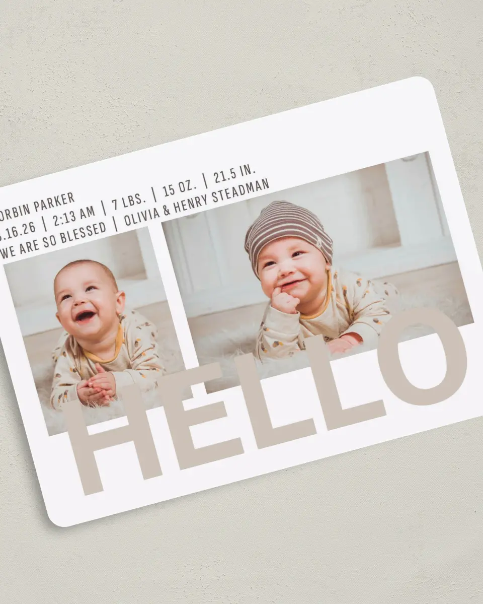 This is a 5" x 7" Birth Announcement Card called I'm Here! printed in full color on Premium Smooth paper