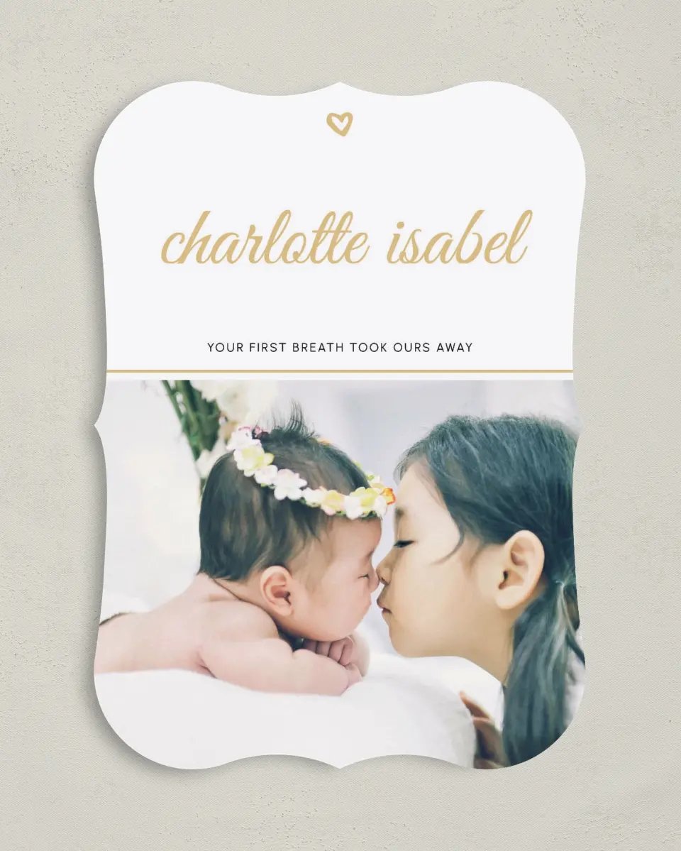 This is a 5" x 7" Birth Announcement Card called Breathtaking printed in full color on Premium Smooth paper