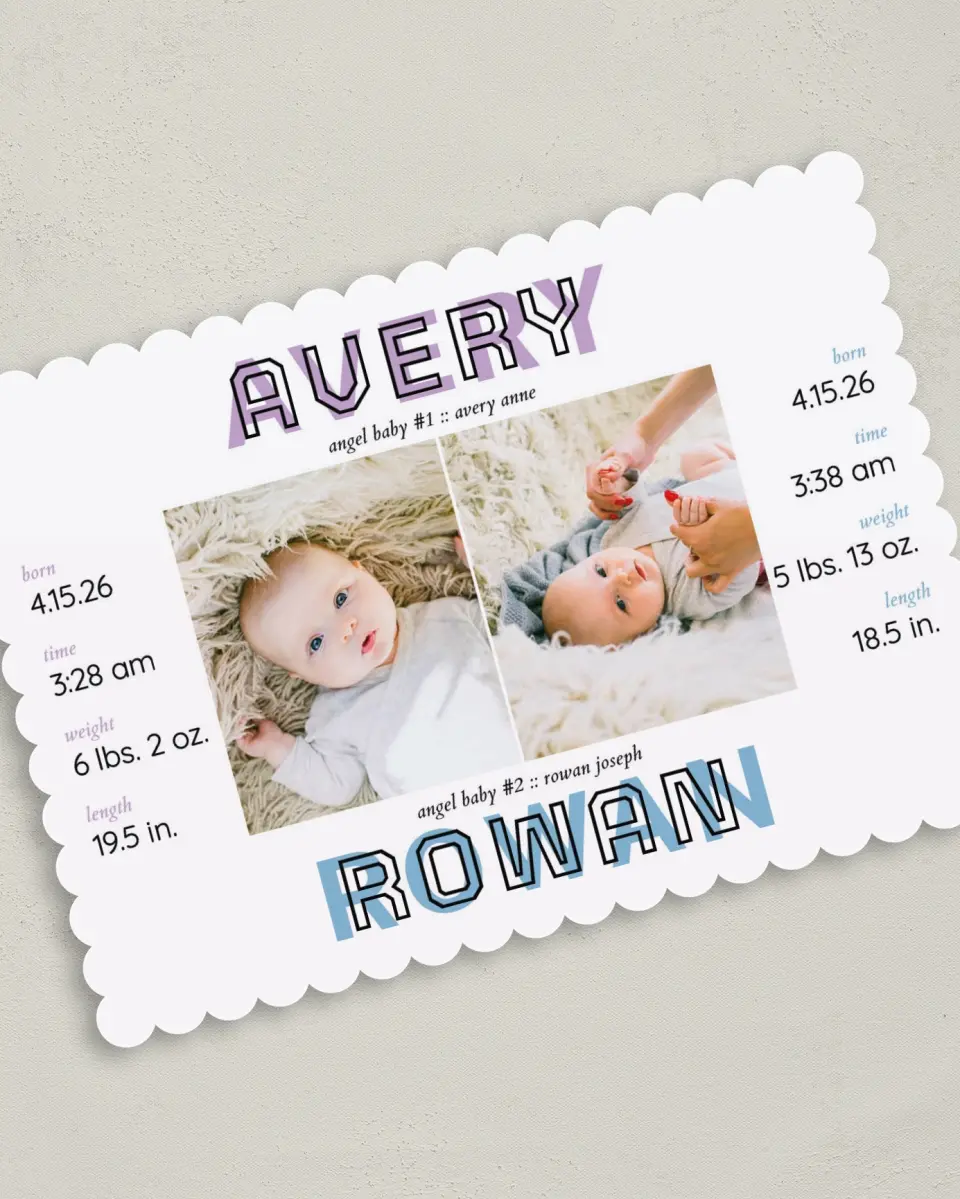 This is a 5" x 7" Birth Announcement Card called Double the Love printed in full color on Premium Smooth paper