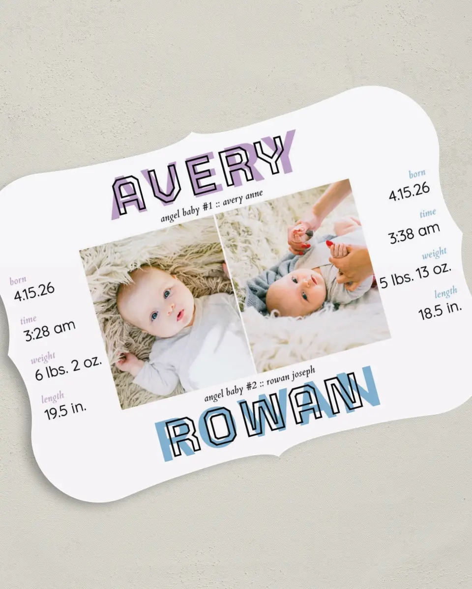 This is a 5" x 7" Birth Announcement Card called Double the Love printed in full color on Premium Smooth paper
