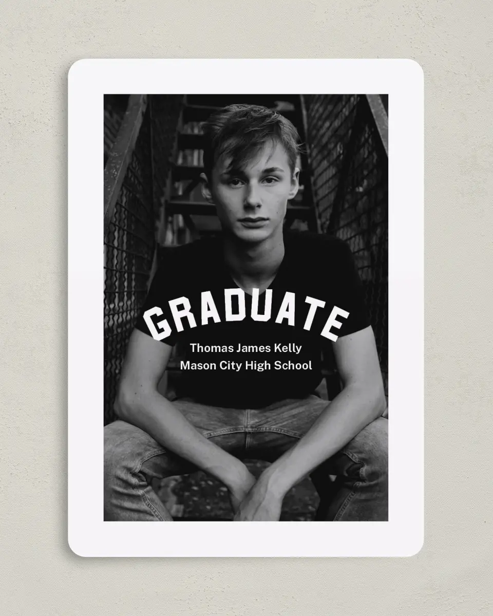This is a 5" x 7" Graduation Announcement Card called Class Congrats printed in full color with Gold foil on Luxe Satin (coated) paper