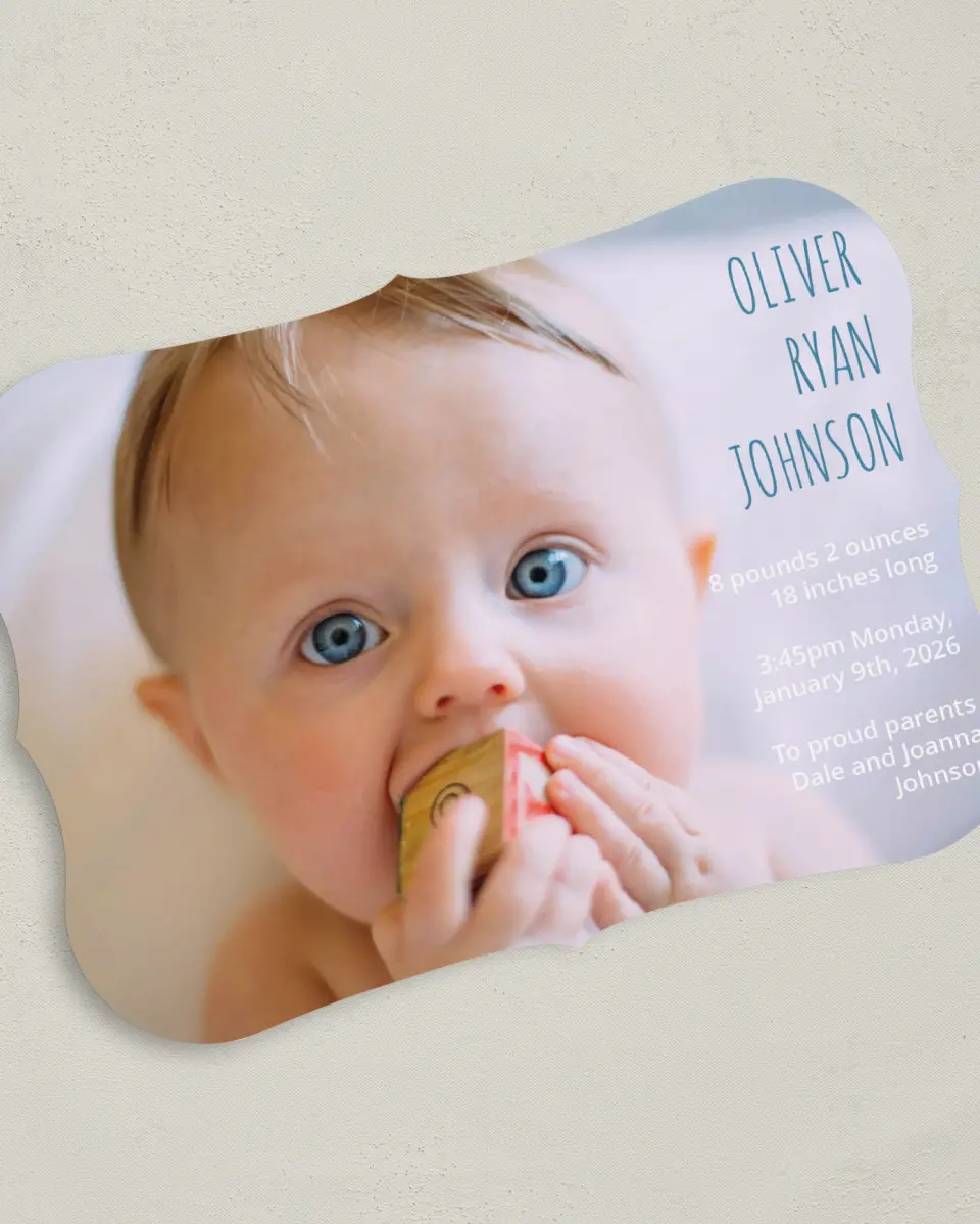 This is a 5" x 7" Birth Announcement Card called Starry Sweetness printed in full color on Premium Smooth paper