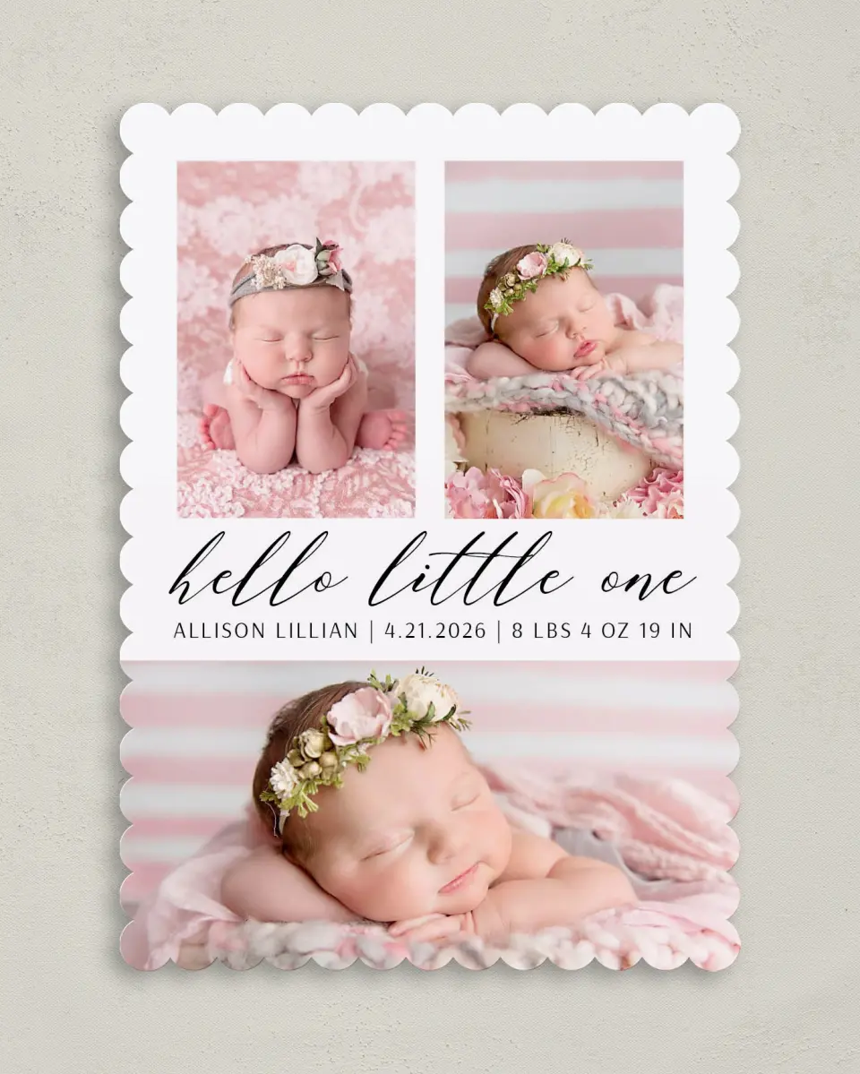 This is a 5" x 7" Birth Announcement Card called Sweet Little printed in full color on Premium Smooth paper
