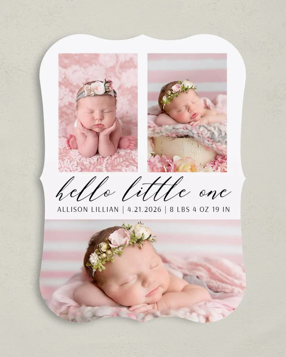 This is a 5" x 7" Birth Announcement Card called Sweet Little printed in full color on Premium Smooth paper