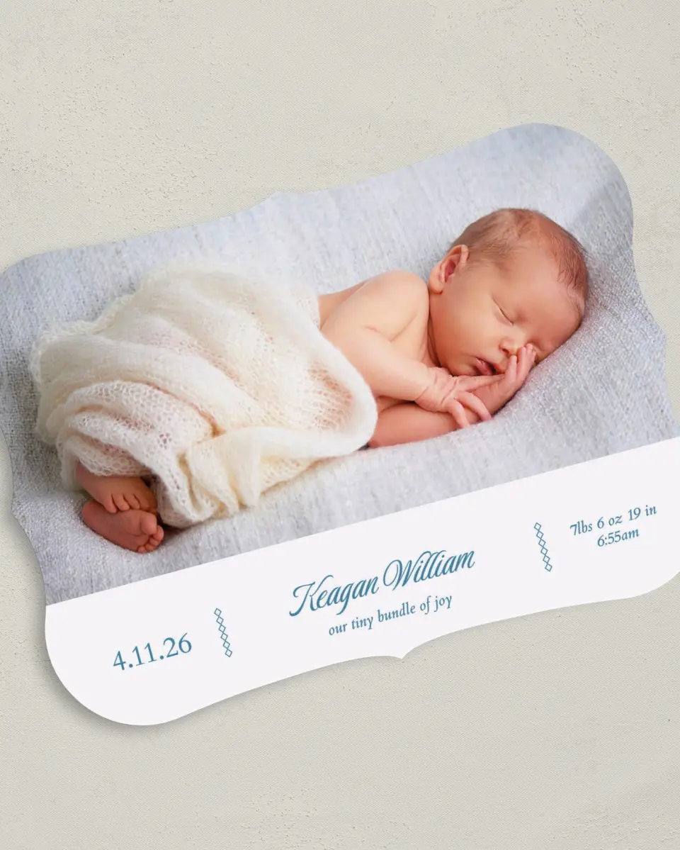 This is a 5" x 7" Birth Announcement Card called Sleepy Sweetness printed in full color on Premium Smooth paper