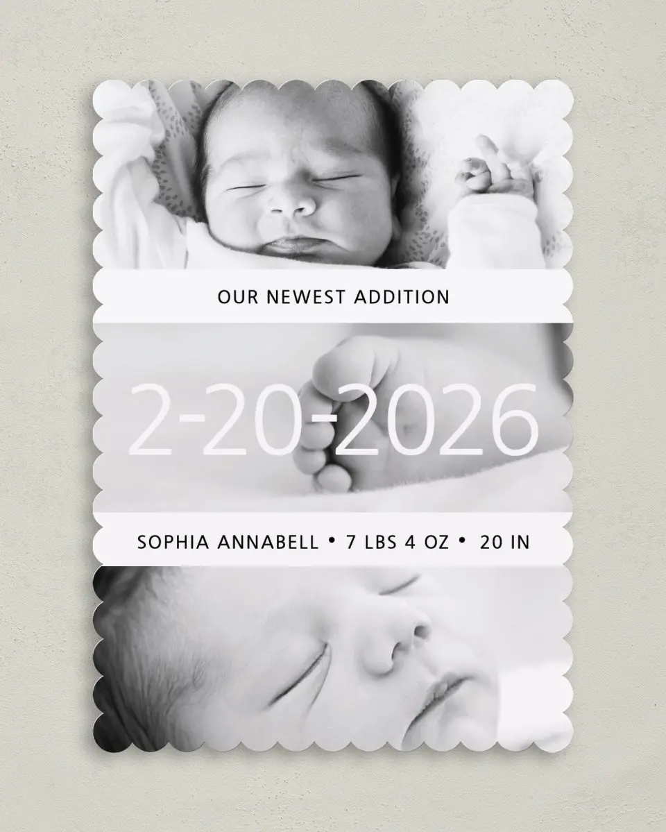 This is a 5" x 7" Birth Announcement Card called Baby Love printed in full color on Premium Smooth paper