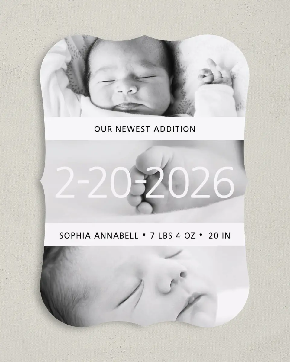 This is a 5" x 7" Birth Announcement Card called Baby Love printed in full color on Premium Smooth paper