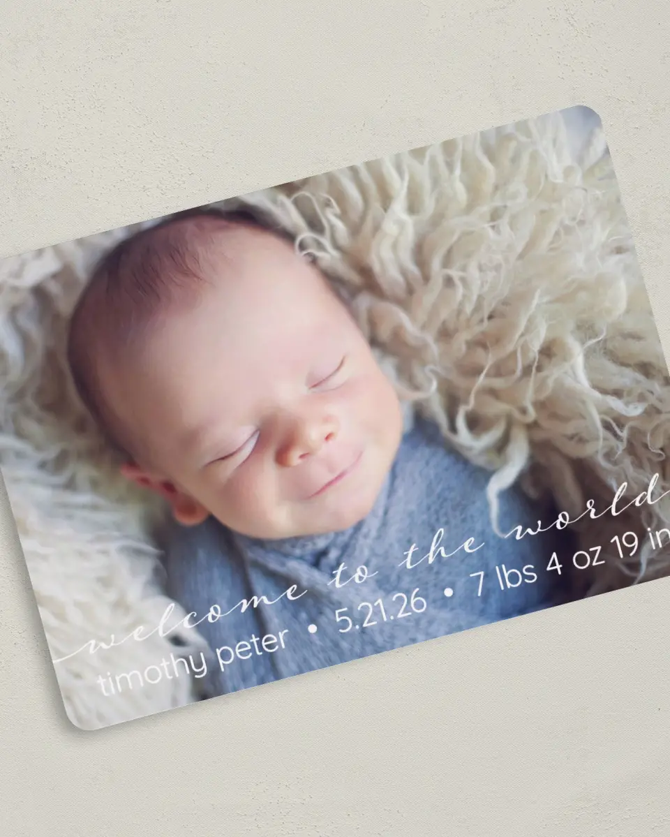 This is a 5" x 7" Birth Announcement Card called Welcome Sweetheart printed in full color on Premium Smooth paper