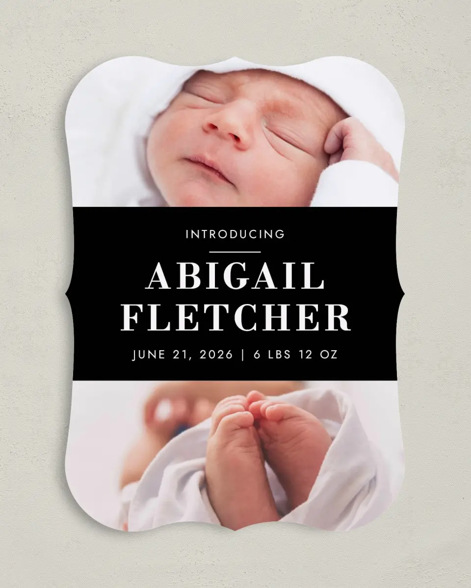 This is a 5" x 7" Birth Announcement Card called Heartfelt Welcome printed in full color on Premium Smooth paper