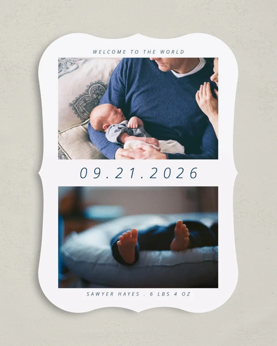 This is a 5" x 7" Birth Announcement Card called Whimsy Welcome printed in full color on Premium Smooth paper