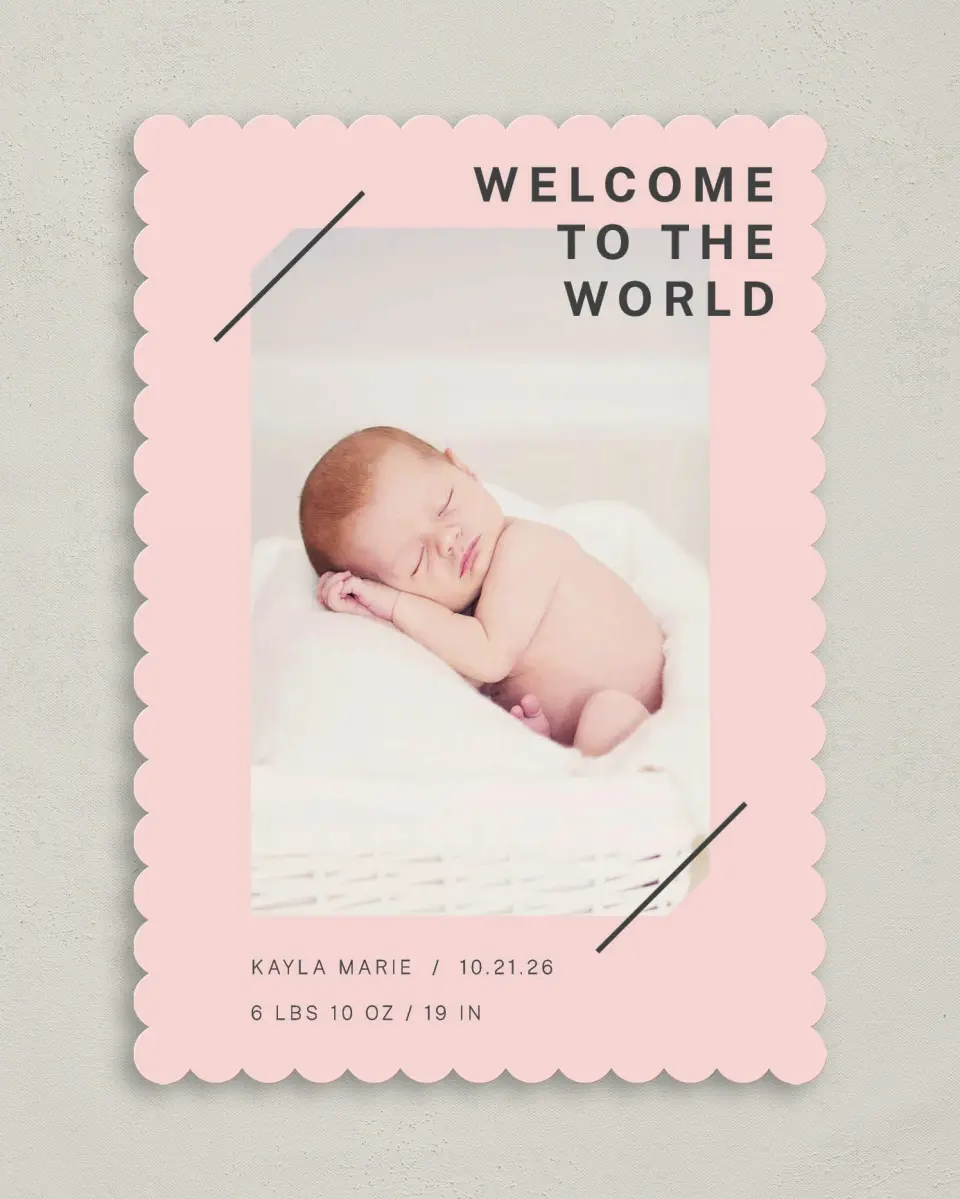 This is a 5" x 7" Birth Announcement Card called Modern Mini printed in full color on Premium Smooth paper