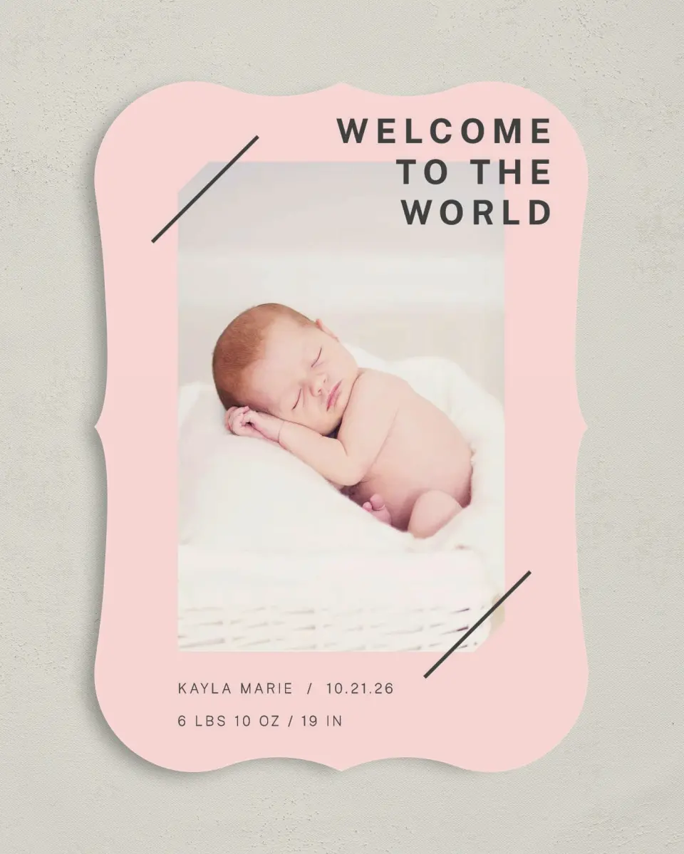This is a 5" x 7" Birth Announcement Card called Modern Mini printed in full color on Premium Smooth paper