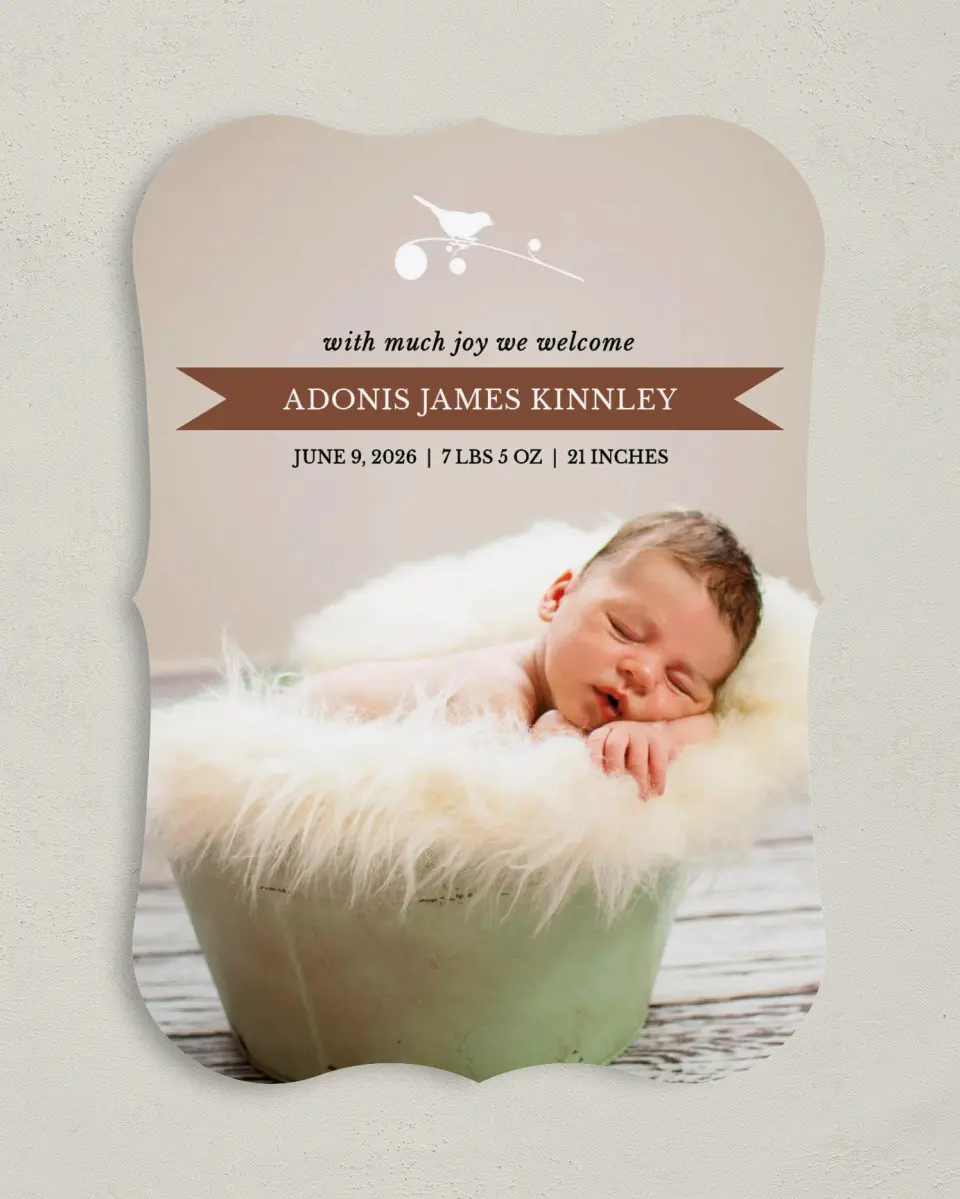 This is a 5" x 7" Birth Announcement Card called Tweetie Pie printed in full color on Premium Smooth paper