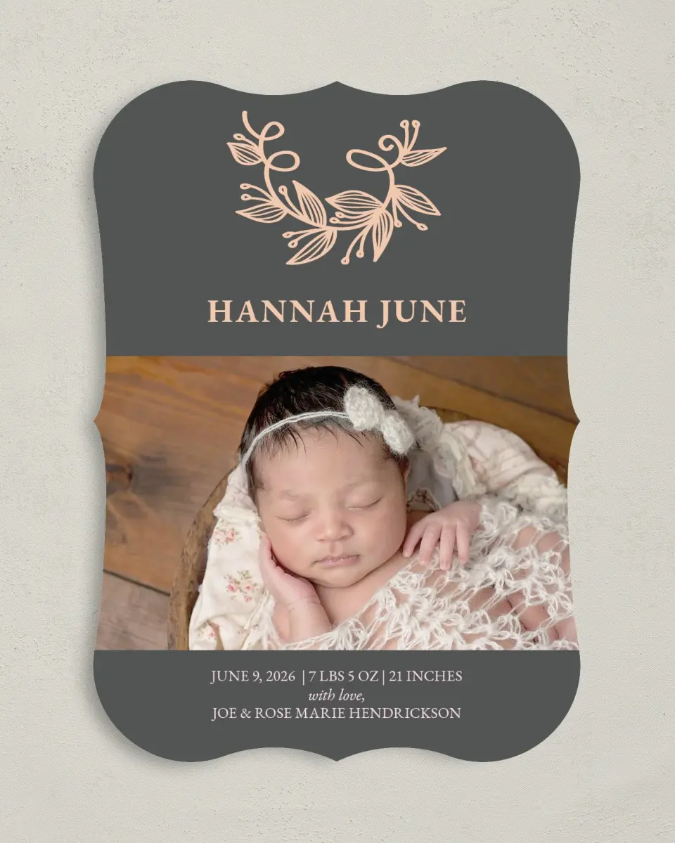 This is a 5" x 7" Birth Announcement Card called New Love printed in full color on Premium Smooth paper