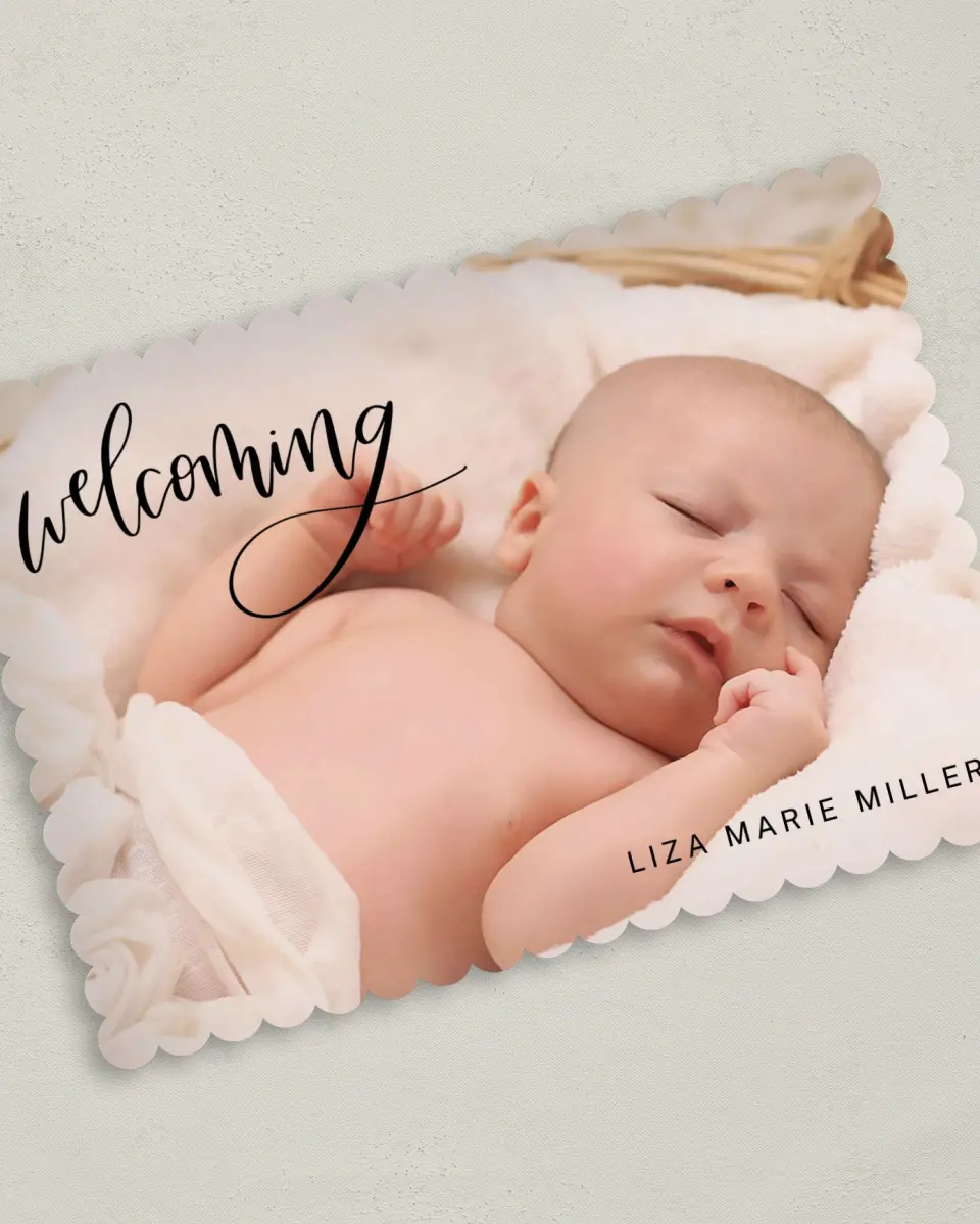 This is a 5" x 7" Birth Announcement Card called Welcome Bliss printed in full color on Premium Smooth paper