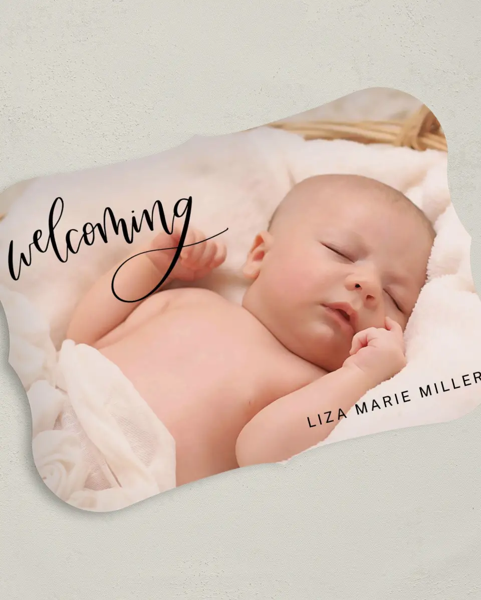 This is a 5" x 7" Birth Announcement Card called Welcome Bliss printed in full color on Premium Smooth paper