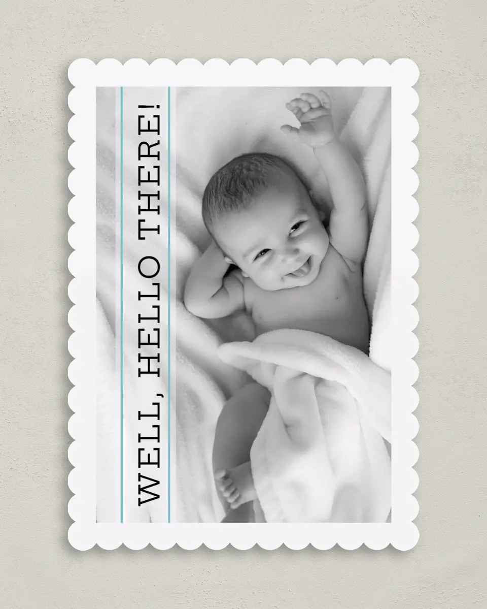 This is a 5" x 7" Birth Announcement Card called Hello Mountain printed in full color on Premium Smooth paper