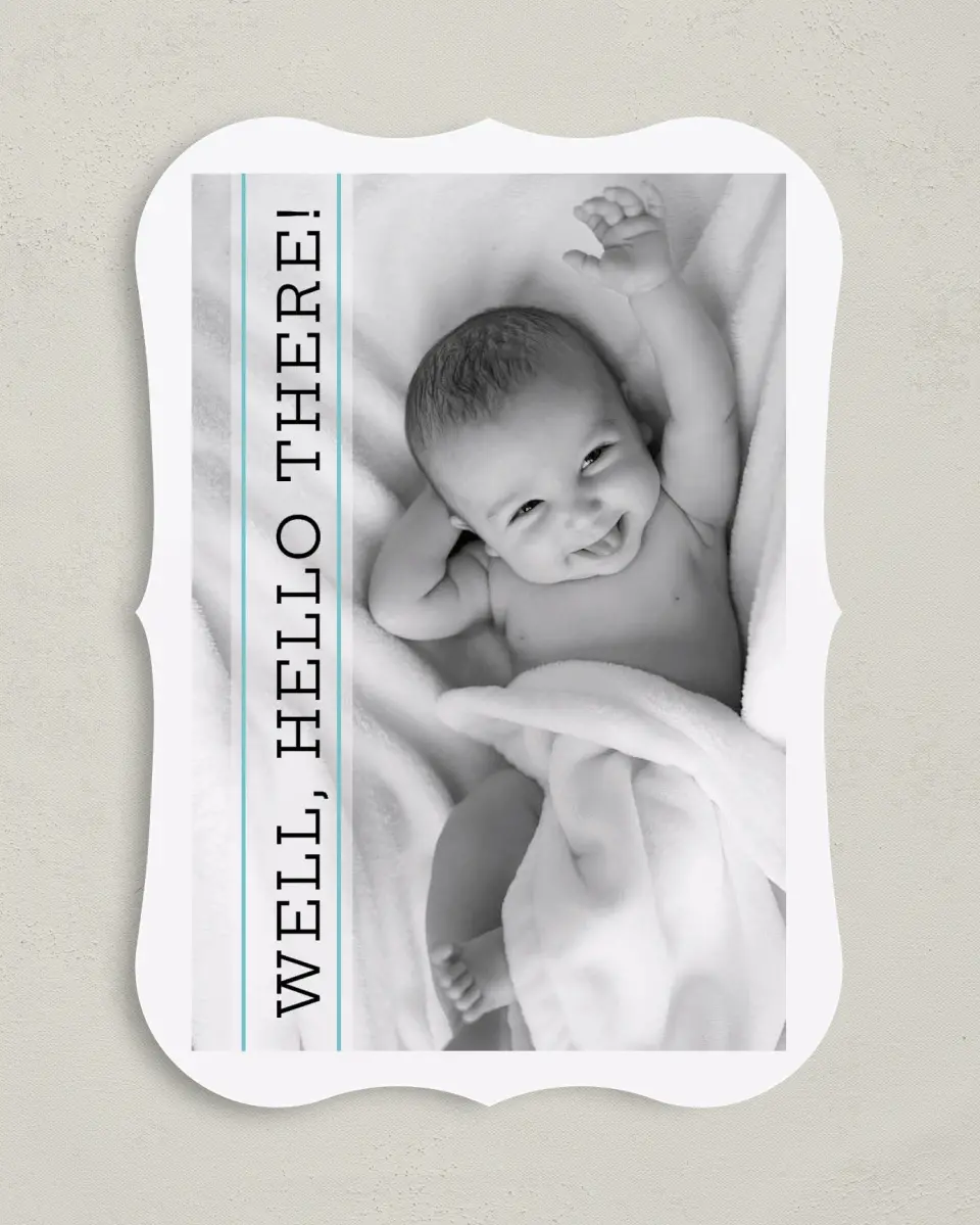 This is a 5" x 7" Birth Announcement Card called Hello Mountain printed in full color on Premium Smooth paper