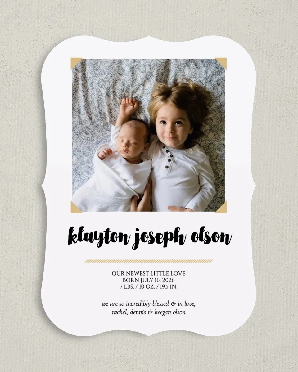 This is a 5" x 7" Birth Announcement Card called Pure Love printed in full color on Premium Smooth paper
