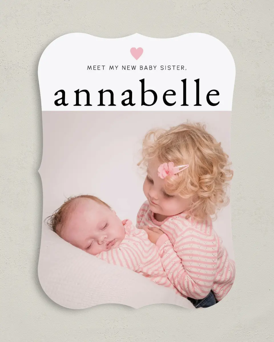 This is a 5" x 7" Birth Announcement Card called Meet Cute printed in full color on Premium Smooth paper