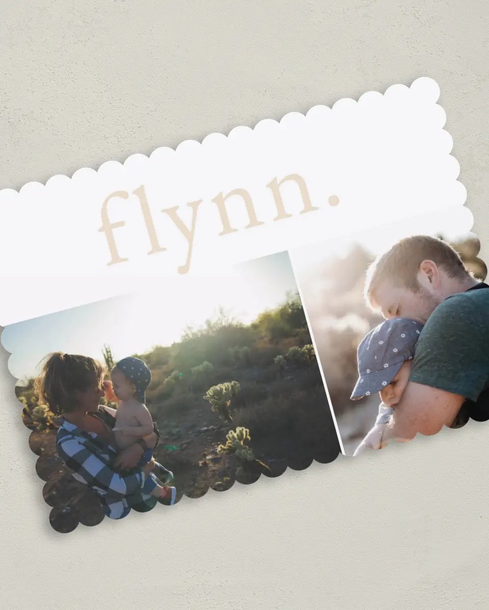 This is a 5" x 7" Birth Announcement Card called Banner Name printed in full color on Premium Smooth paper