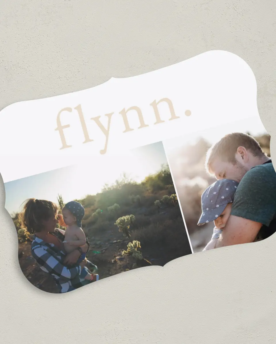 This is a 5" x 7" Birth Announcement Card called Banner Name printed in full color on Premium Smooth paper