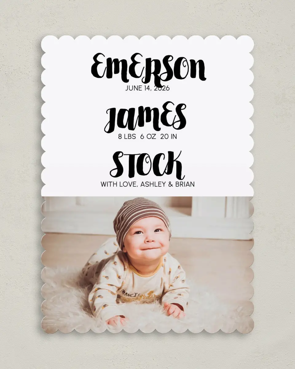 This is a 5" x 7" Birth Announcement Card called Smiling Eyes printed in full color on Premium Smooth paper