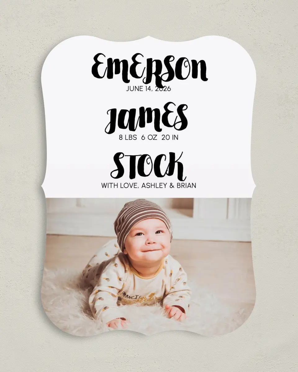 This is a 5" x 7" Birth Announcement Card called Smiling Eyes printed in full color on Premium Smooth paper