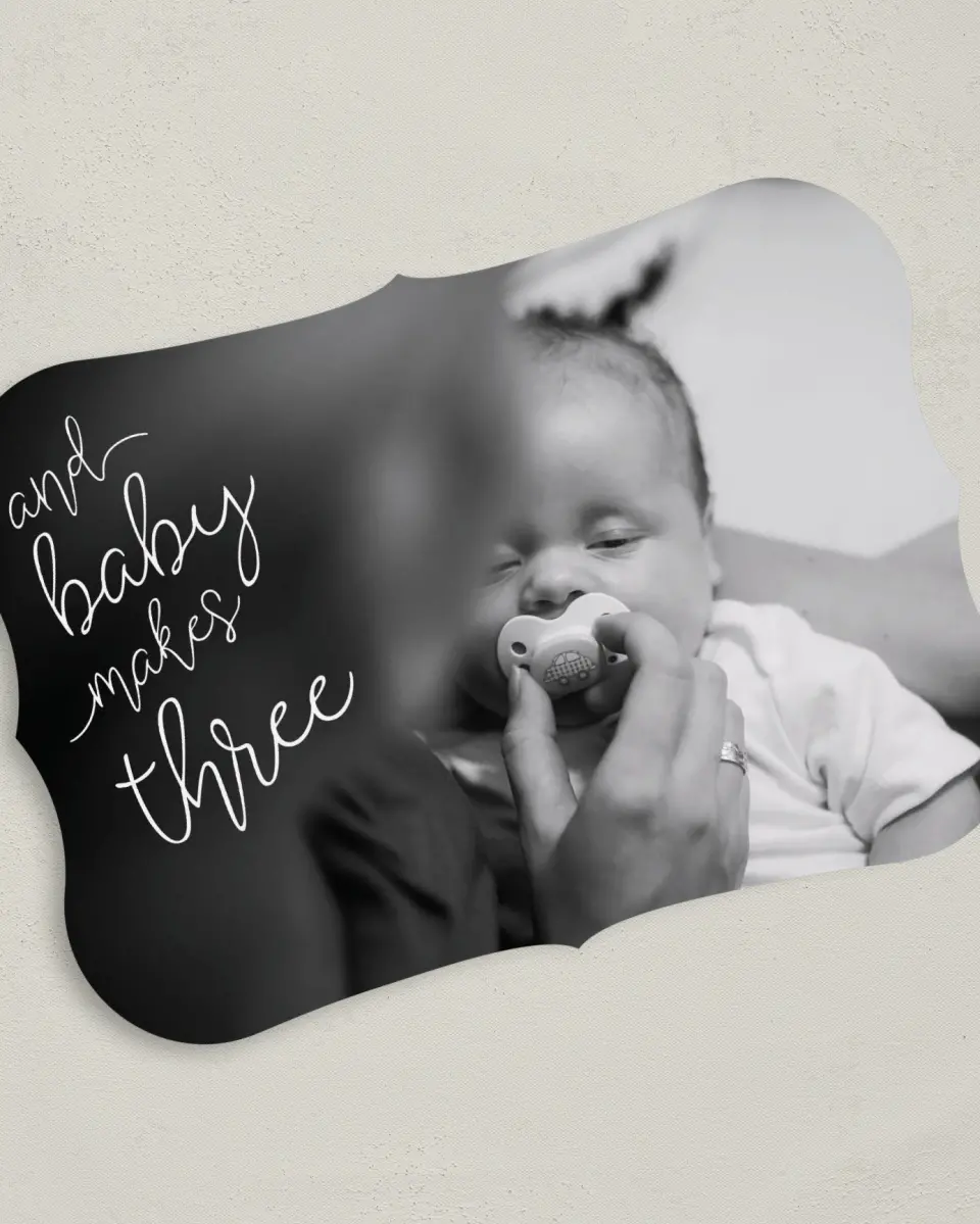 This is a 5" x 7" Birth Announcement Card called Baby Makes Three printed in full color on Premium Smooth paper
