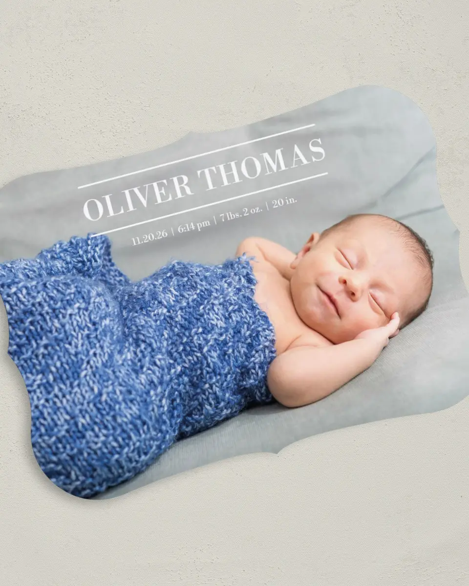 This is a 5" x 7" Birth Announcement Card called Grand Introduction printed in full color on Premium Smooth paper