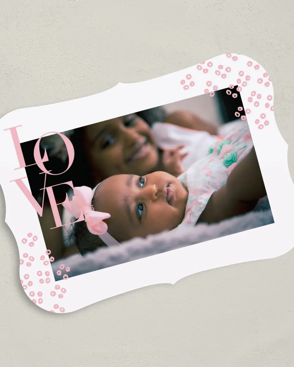 This is a 5" x 7" Birth Announcement Card called Family Love printed in full color on Premium Smooth paper
