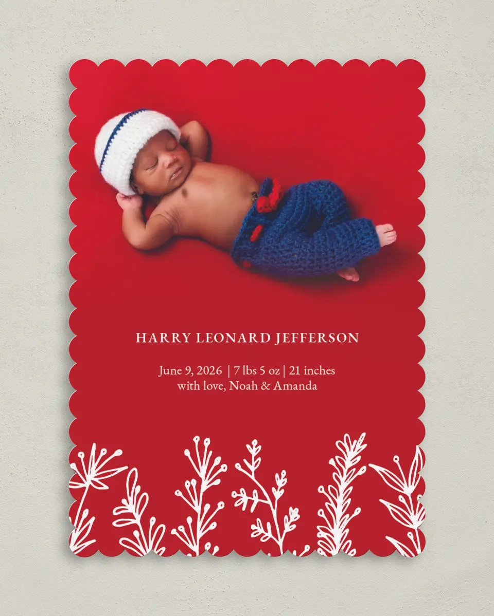 This is a 5" x 7" Birth Announcement Card called Country Setting printed in full color on Premium Smooth paper