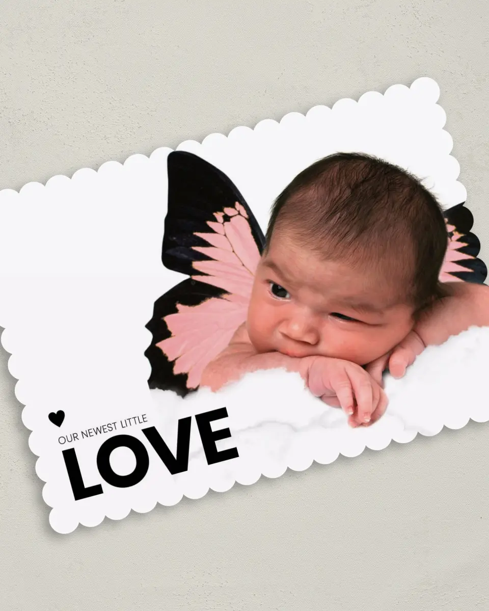 This is a 5" x 7" Birth Announcement Card called Modern Blessing printed in full color on Premium Smooth paper