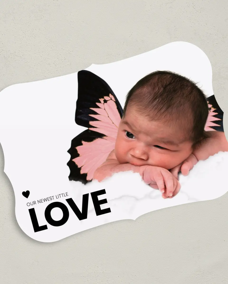 This is a 5" x 7" Birth Announcement Card called Modern Blessing printed in full color on Premium Smooth paper