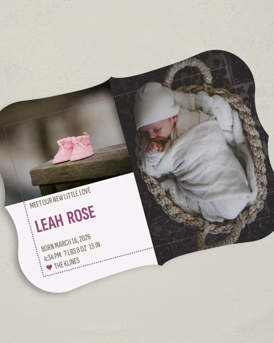 This is a 5" x 7" Birth Announcement Card called Little Love Dots printed in full color on Premium Smooth paper