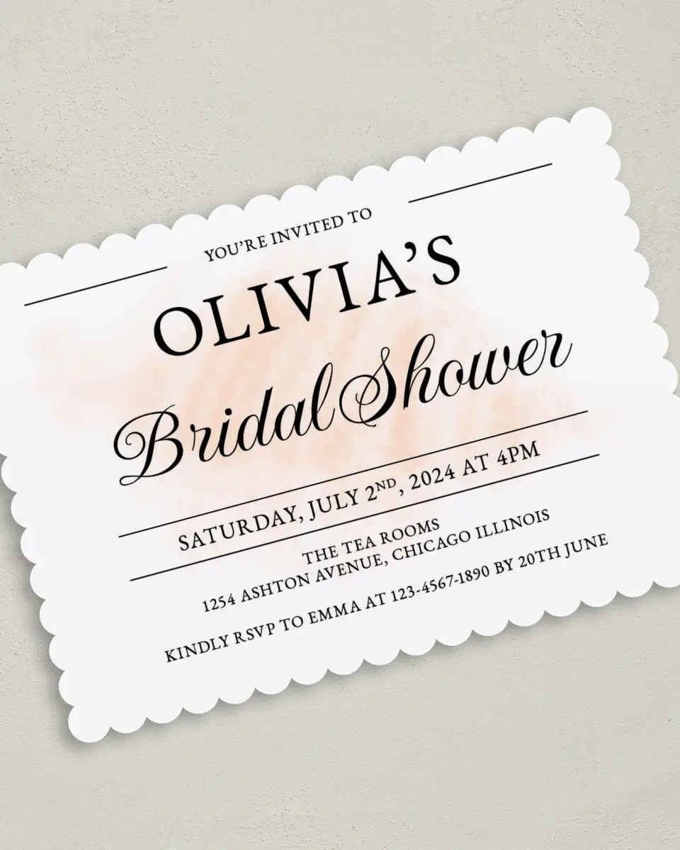 This is a 5" x 7" Bridal Shower Invitation called Blushing Bliss printed in full color with Silver foil on Luxe Satin (coated) paper
