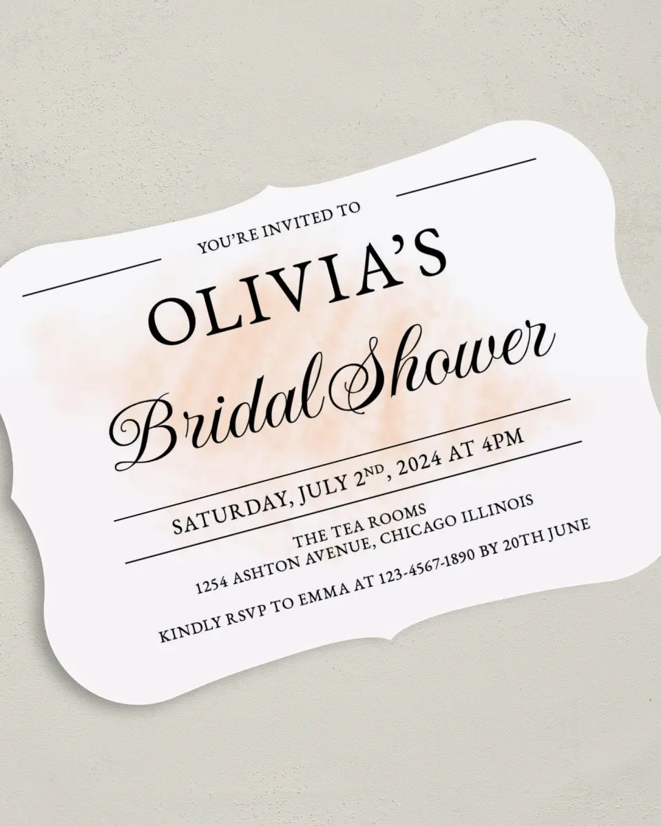 This is a 5" x 7" Bridal Shower Invitation called Blushing Bliss printed in full color on Premium Smooth paper