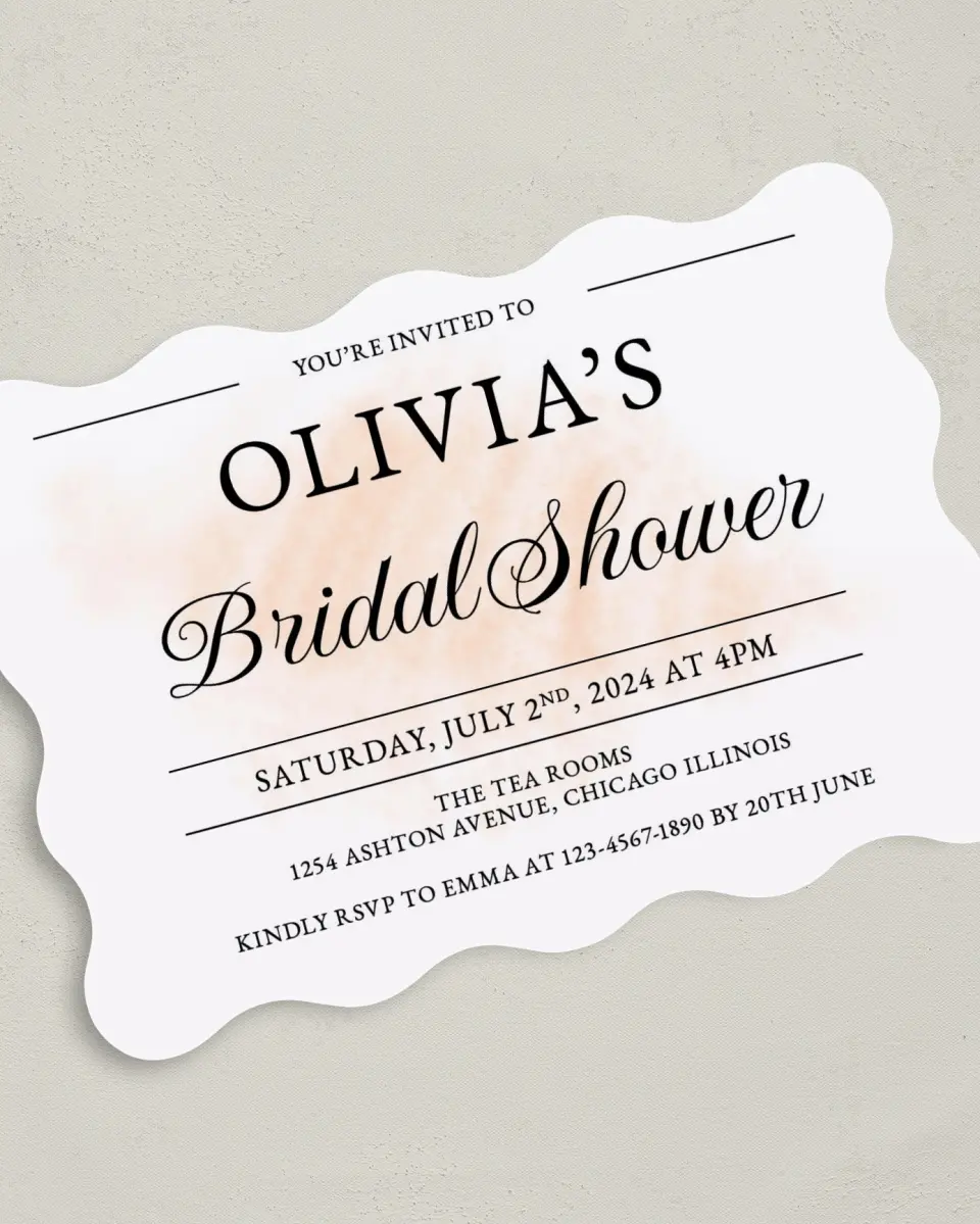 This is a 5" x 7" Bridal Shower Invitation called Blushing Bliss printed in full color on Premium Smooth paper