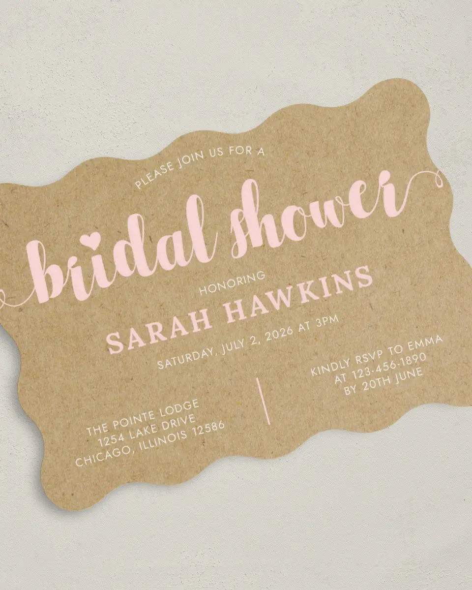 This is a 5" x 7" Bridal Shower Invitation called Sweetly Krafted printed in full color on Premium Smooth paper
