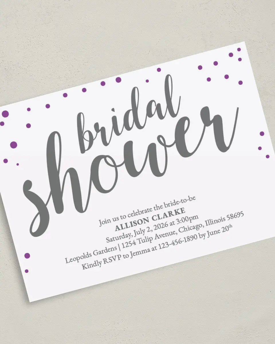 This is a 5" x 7" Bridal Shower Invitation called Starlight Splash printed in full color with Gold foil on Luxe Satin (coated) paper