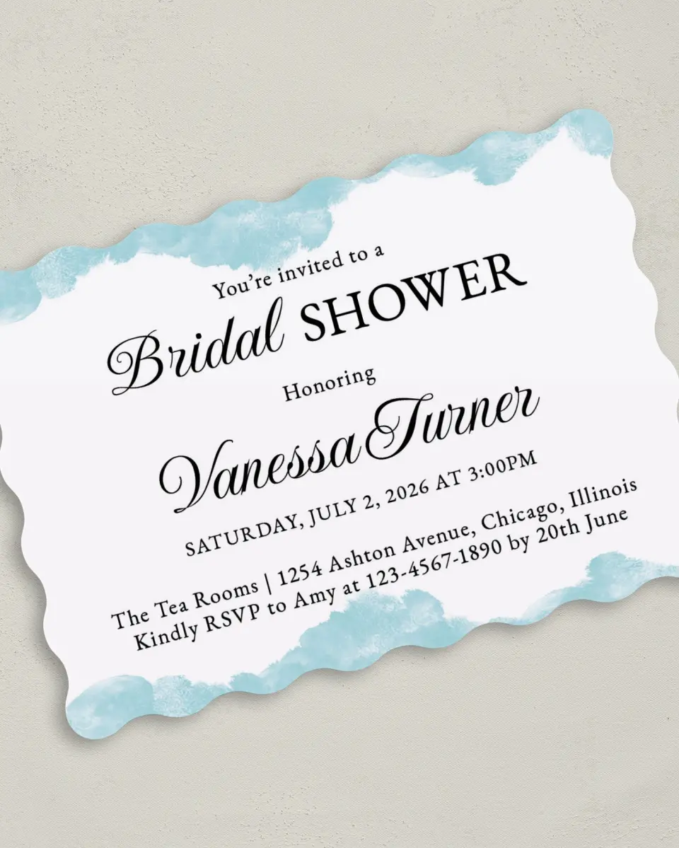 This is a 5" x 7" Bridal Shower Invitation called Painterly Posh printed in full color with Gold foil on Premium Smooth paper