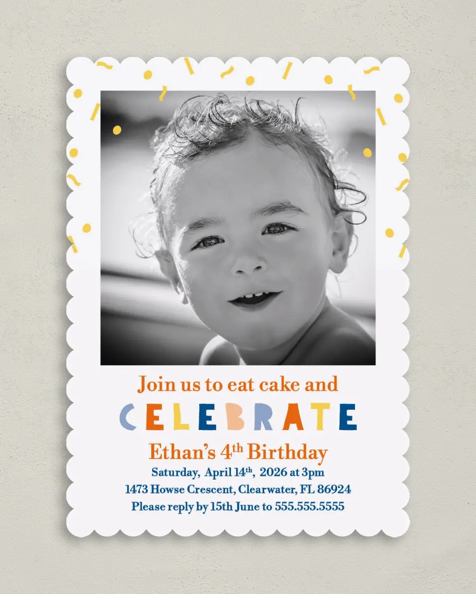 This is a 5" x 7" Birthday Party Invitation called Extra Sprinkles printed in full color on Premium Smooth paper