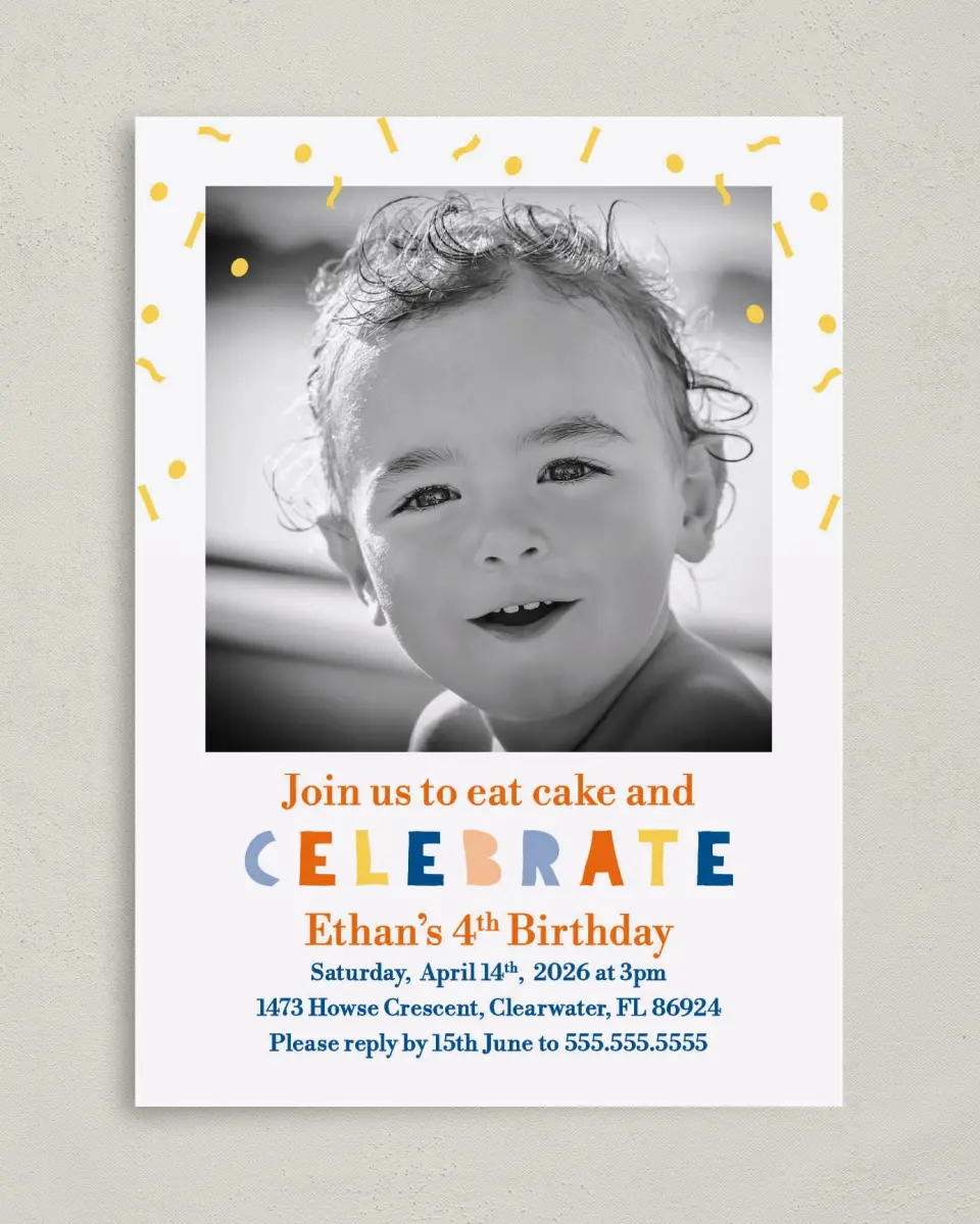 This is a 5" x 7" Birthday Party Invitation called Extra Sprinkles printed in full color on Premium Smooth paper