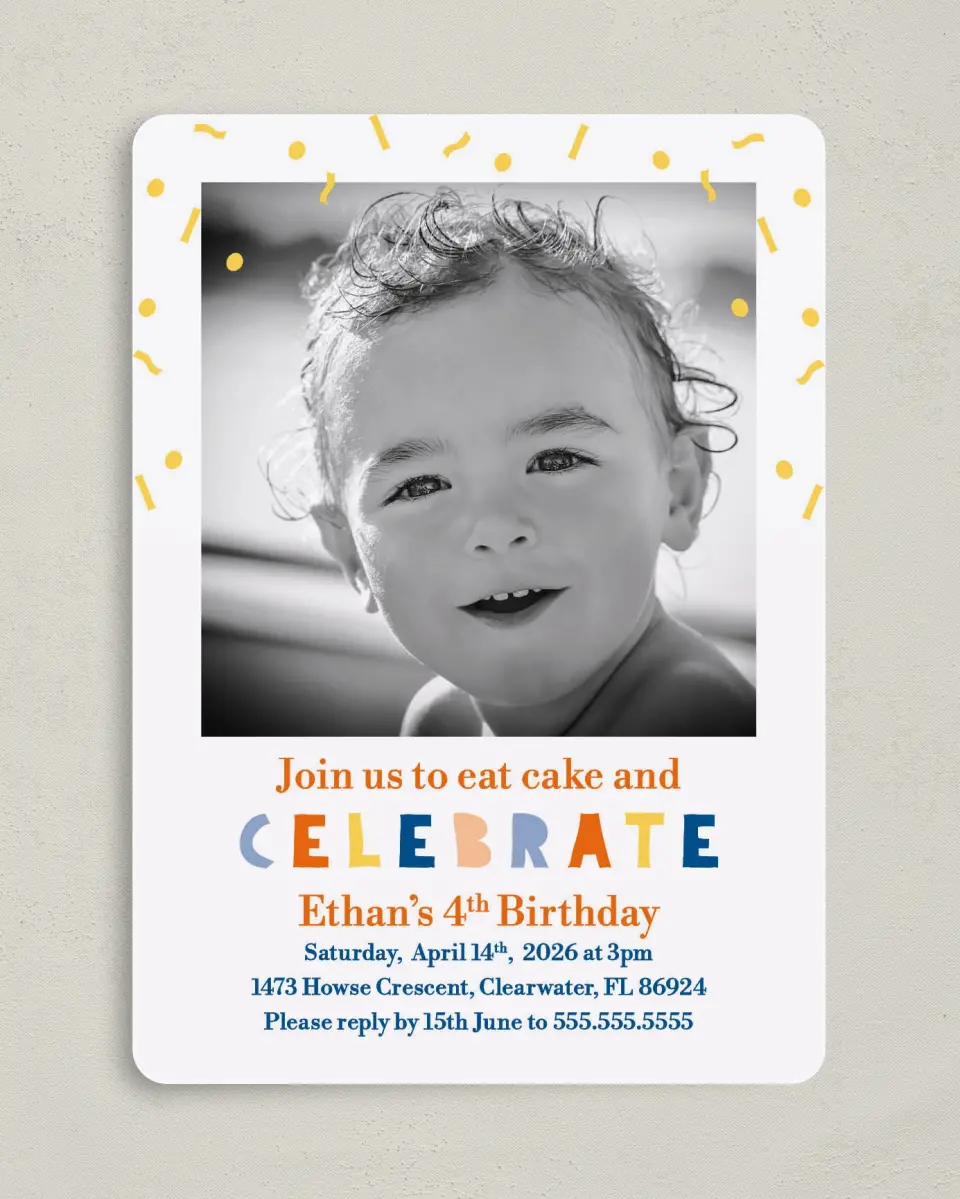 This is a 5" x 7" Birthday Party Invitation called Extra Sprinkles printed in full color on Premium Smooth paper