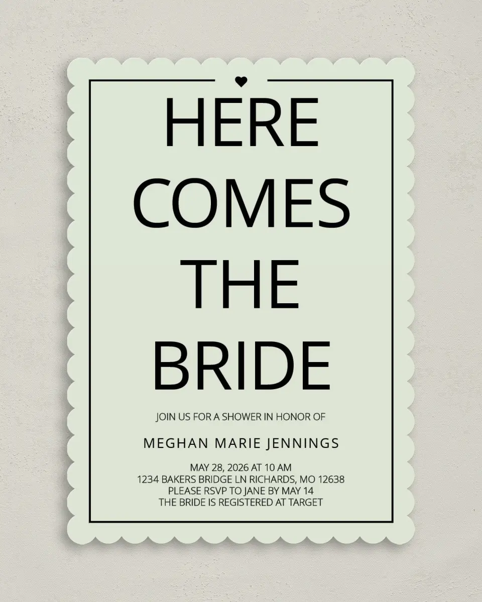 This is a 5" x 7" Bridal Shower Invitation called Bridal Party printed in full color on Premium Smooth paper