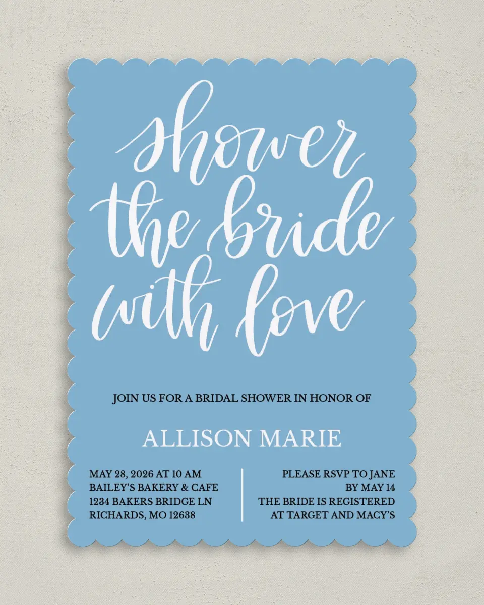 This is a 5" x 7" Bridal Shower Invitation called Bridal Blessing printed in full color on Premium Smooth paper