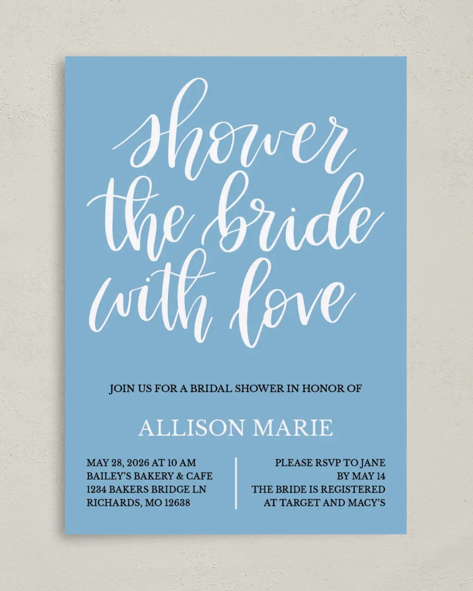 This is a 5" x 7" Bridal Shower Invitation called Bridal Blessing printed in full color on Premium Smooth paper