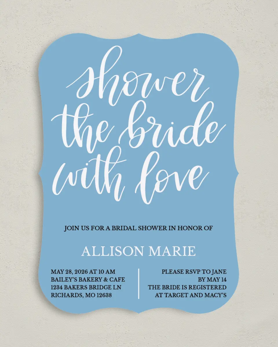 This is a 5" x 7" Bridal Shower Invitation called Bridal Blessing printed in full color on Premium Smooth paper