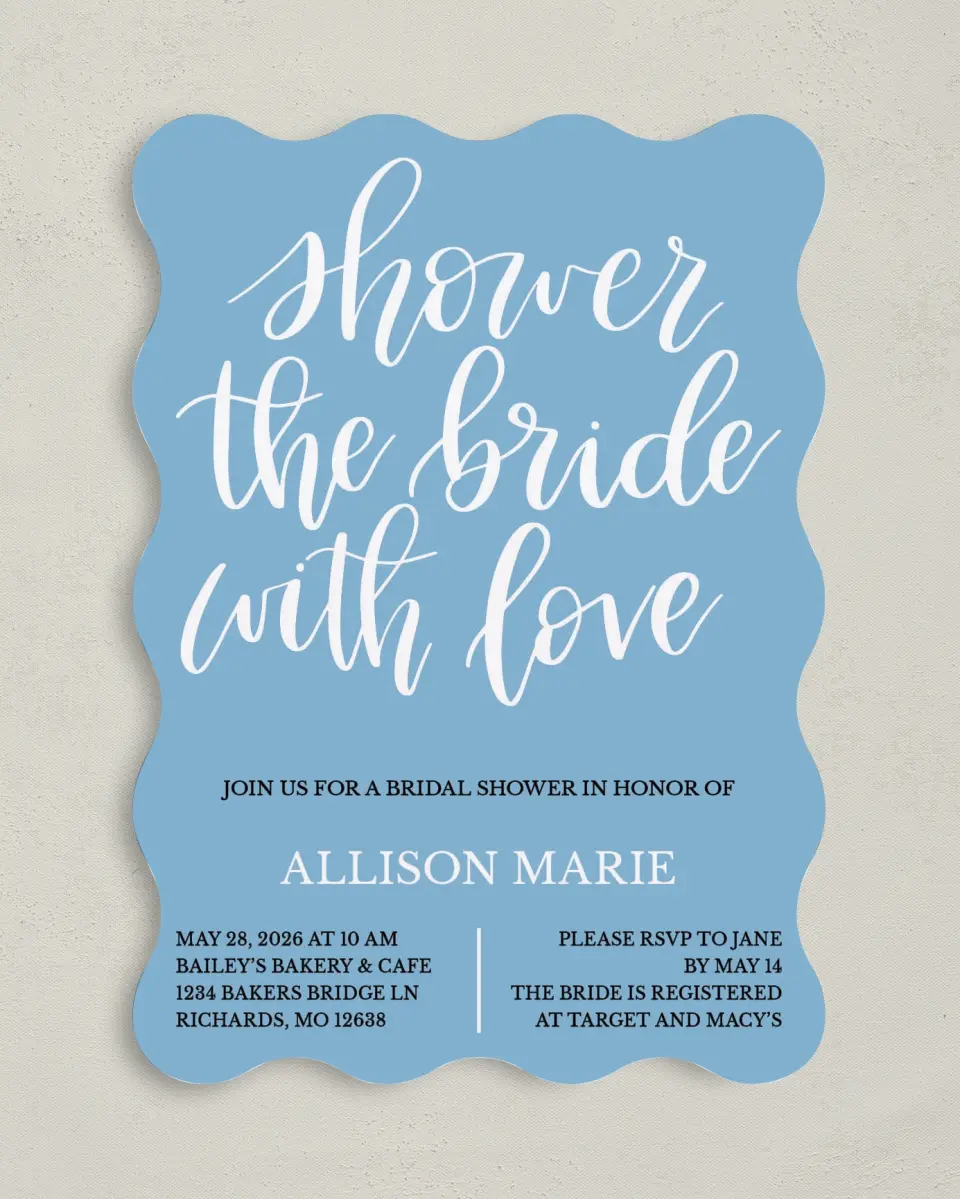 This is a 5" x 7" Bridal Shower Invitation called Bridal Blessing printed in full color on Premium Smooth paper