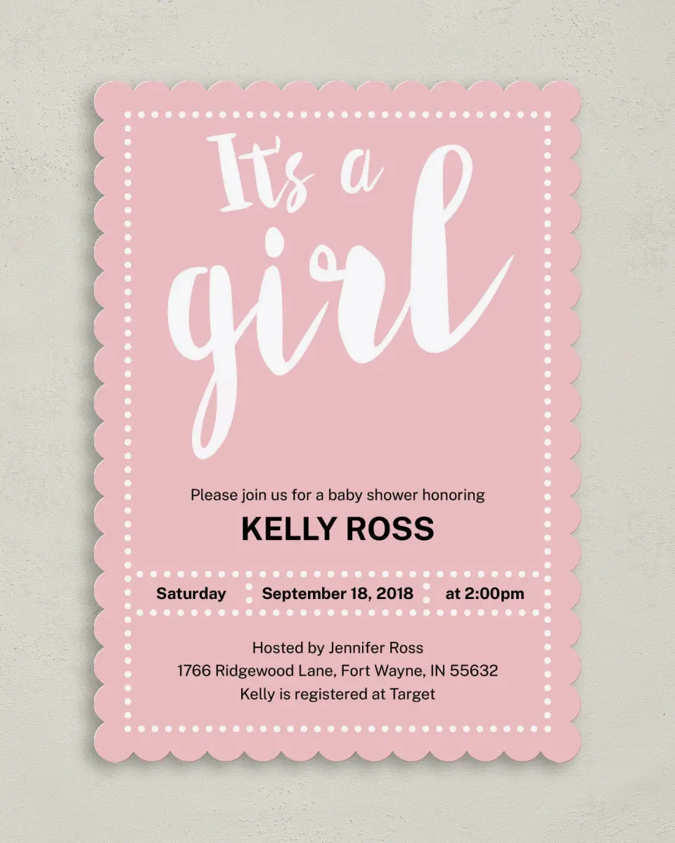 This is a 5" x 7" Baby Shower Invitation called Sweetheart Sprinkle printed in full color on Premium Smooth paper